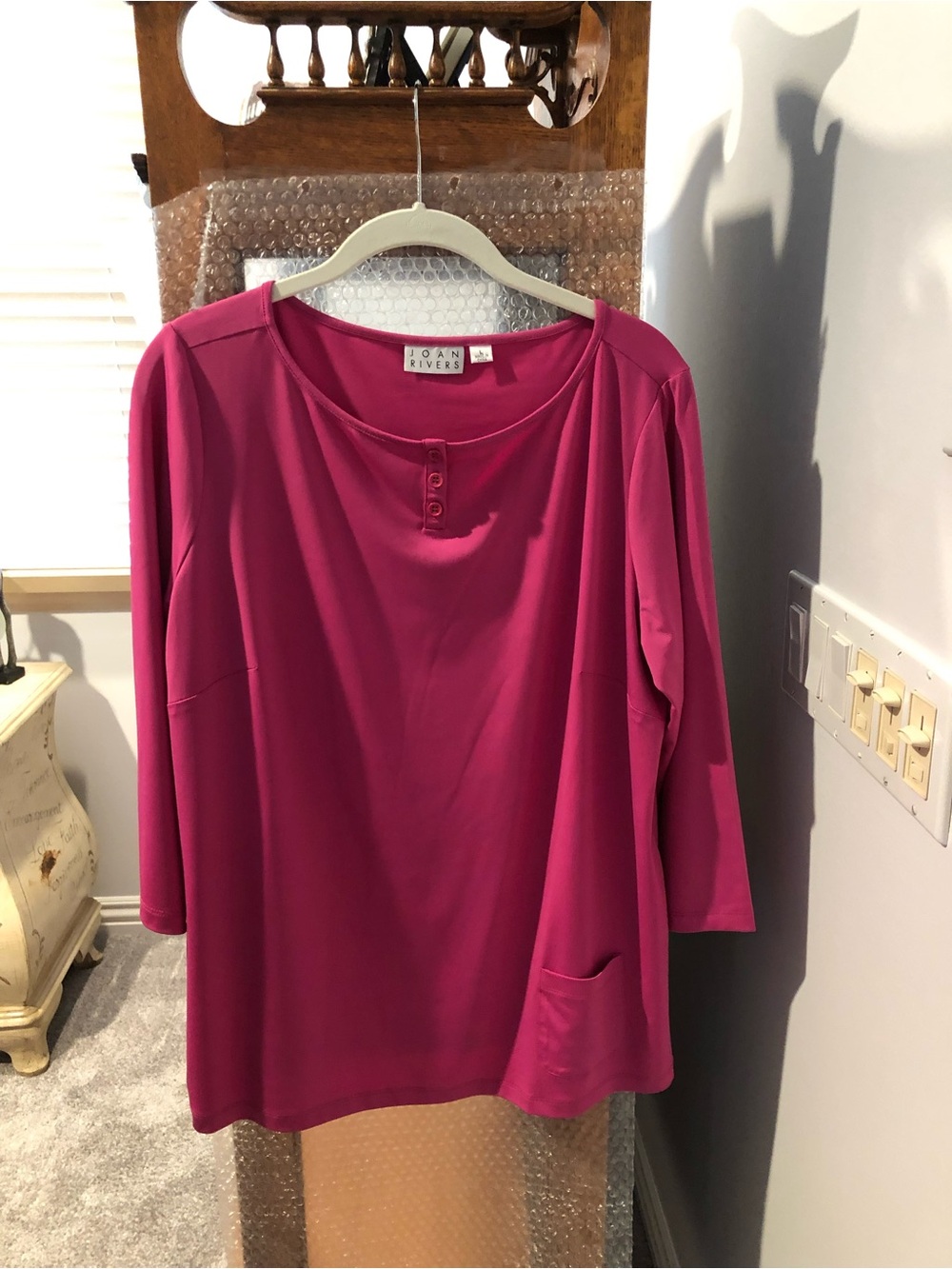 Joan Rivers Bright Pink Scoop-Neck Tunic with Button Placket